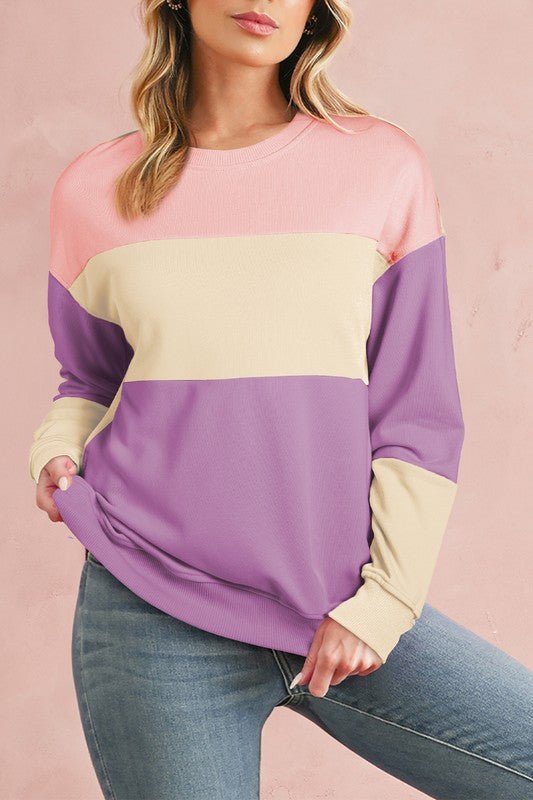 Colorblock Patchwork Drop Shoulder Sweatshirt - Bitsy Gypsy Boutique