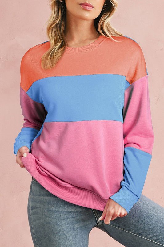 Colorblock Patchwork Drop Shoulder Sweatshirt - Bitsy Gypsy Boutique