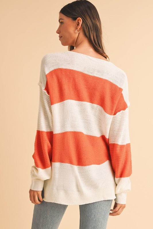 Colorblock V Neck Side Slits Sweater - Bitsy Gypsy Boutique