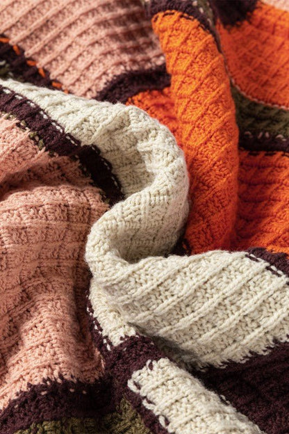 Colorblock Waffle Knit Drawstring Mock Neck Sweate - Bitsy Gypsy Boutique