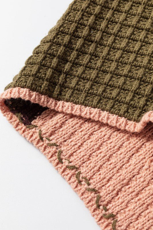 Colorblock Waffle Knit Drawstring Mock Neck Sweate - Bitsy Gypsy Boutique