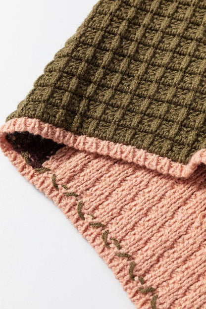 Colorblock Waffle Knit Drawstring Mock Neck Sweate - Bitsy Gypsy Boutique