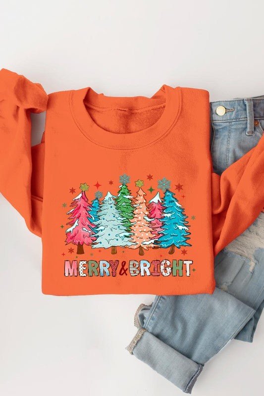 Colorful Christmas Trees Graphic Fleece Sweatshirt - Bitsy Gypsy Boutique