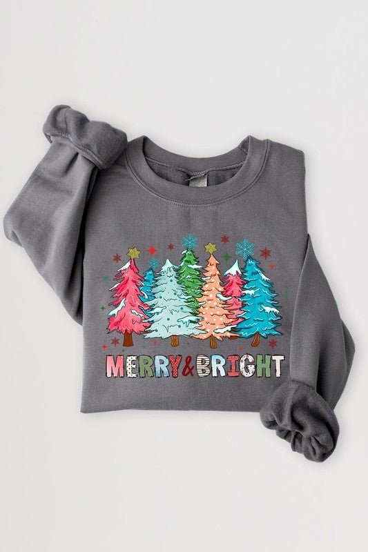 Colorful Christmas Trees Graphic Fleece Sweatshirt - Bitsy Gypsy Boutique