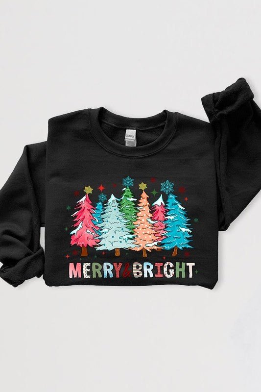 Colorful Christmas Trees Graphic Fleece Sweatshirt - Bitsy Gypsy Boutique