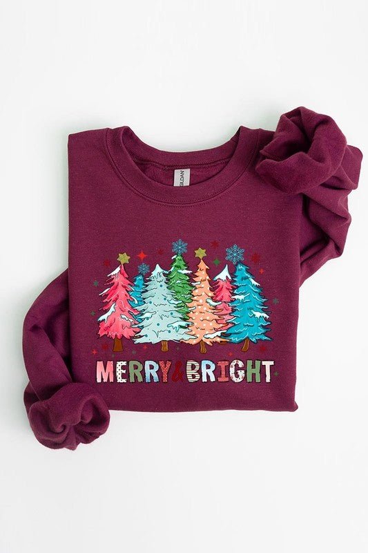 Colorful Christmas Trees Graphic Fleece Sweatshirt - Bitsy Gypsy Boutique