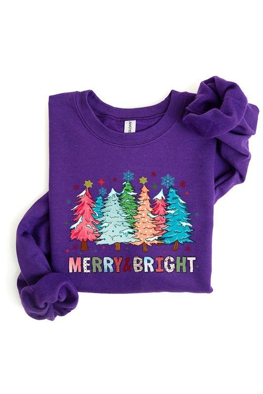 Colorful Christmas Trees Graphic Fleece Sweatshirt - Bitsy Gypsy Boutique