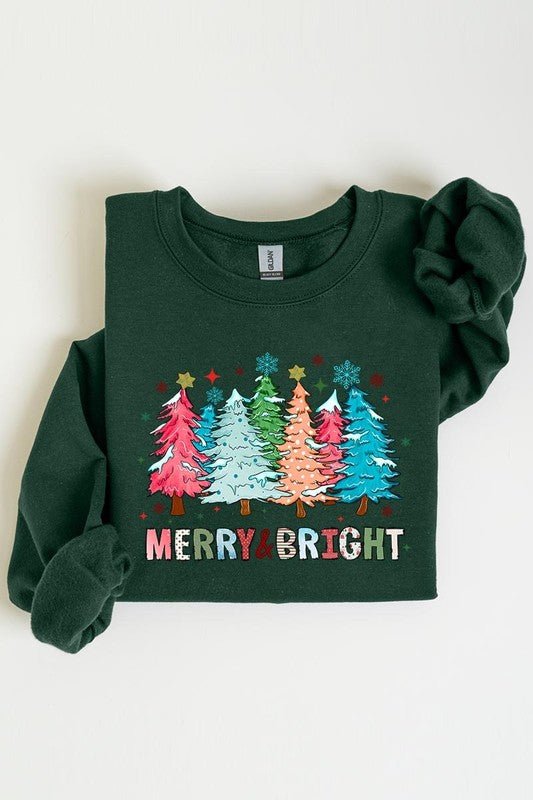 Colorful Christmas Trees Graphic Fleece Sweatshirt - Bitsy Gypsy Boutique