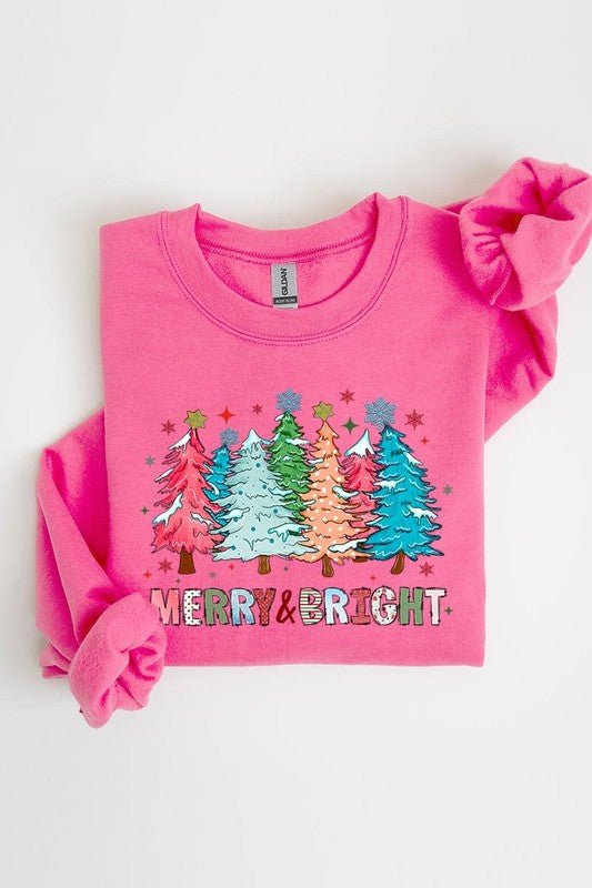 Colorful Christmas Trees Graphic Fleece Sweatshirt - Bitsy Gypsy Boutique