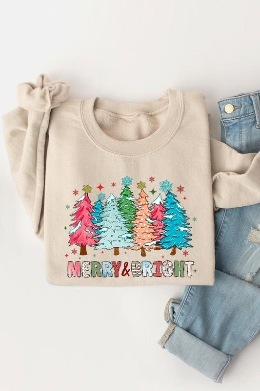 Colorful Christmas Trees Graphic Fleece Sweatshirt - Bitsy Gypsy Boutique