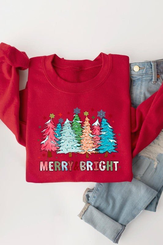 Colorful Christmas Trees Graphic Fleece Sweatshirt - Bitsy Gypsy Boutique