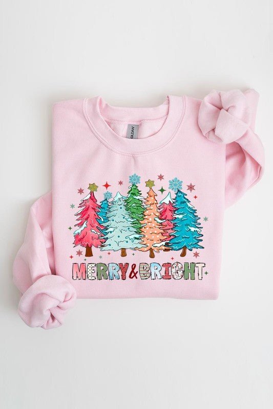 Colorful Christmas Trees Graphic Fleece Sweatshirt - Bitsy Gypsy Boutique