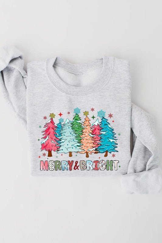 Colorful Christmas Trees Graphic Fleece Sweatshirt - Bitsy Gypsy Boutique