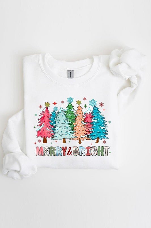 Colorful Christmas Trees Graphic Fleece Sweatshirt - Bitsy Gypsy Boutique