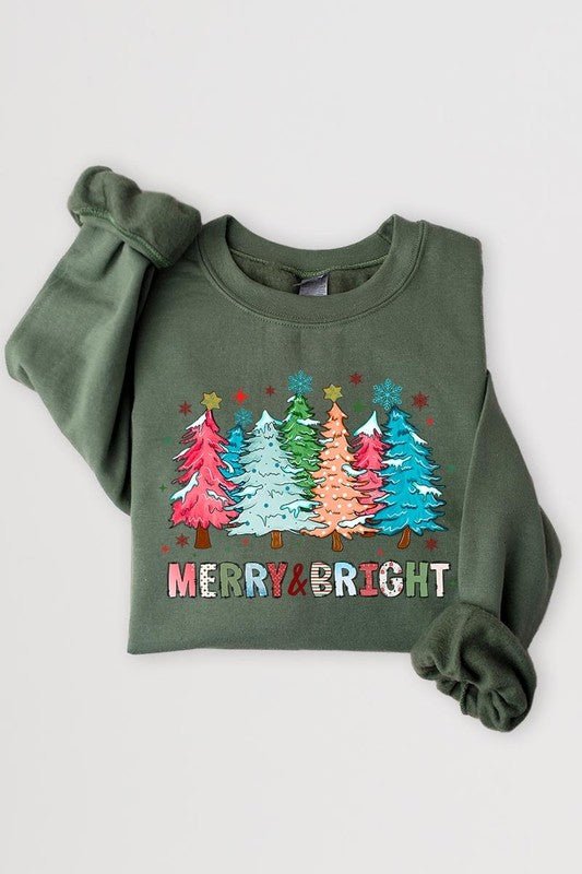 Colorful Christmas Trees Graphic Fleece Sweatshirt - Bitsy Gypsy Boutique