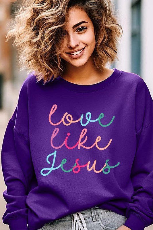 Colorful Love Like Jesus Graphic Fleece Sweatshirt - Bitsy Gypsy Boutique