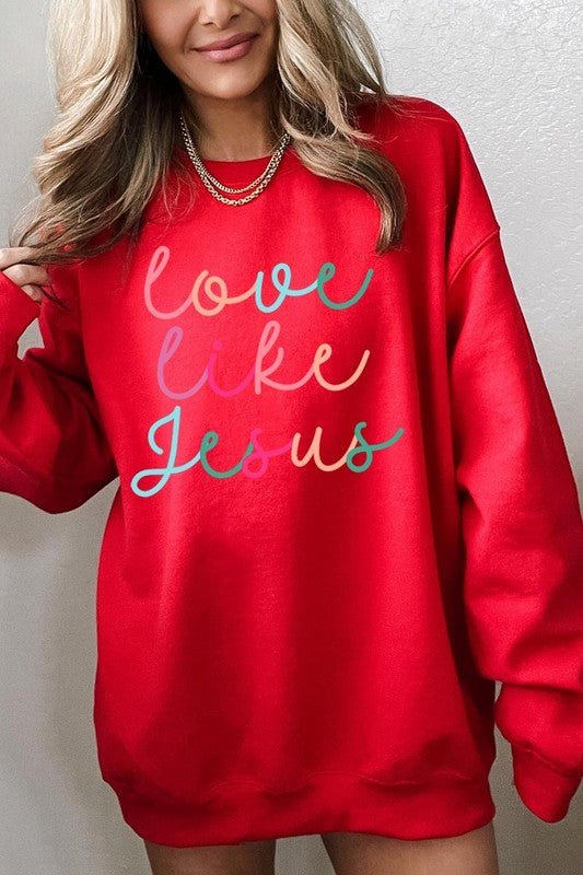 Colorful Love Like Jesus Graphic Fleece Sweatshirt - Bitsy Gypsy Boutique