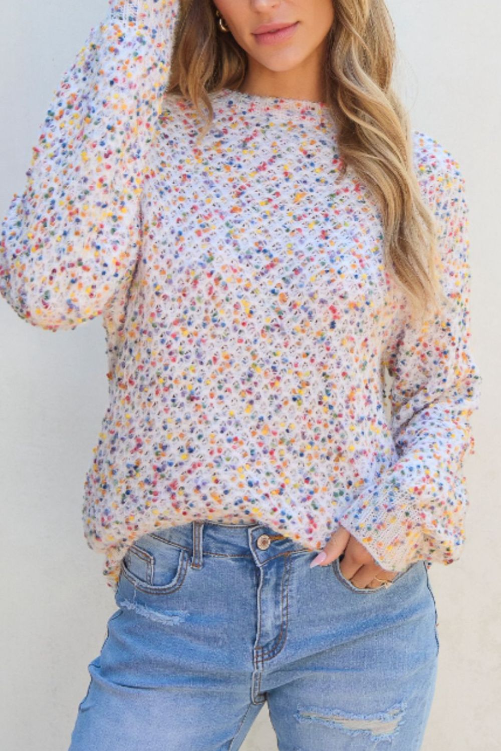 Confetti Round Neck Long Sleeve Sweater - Bitsy Gypsy Boutique