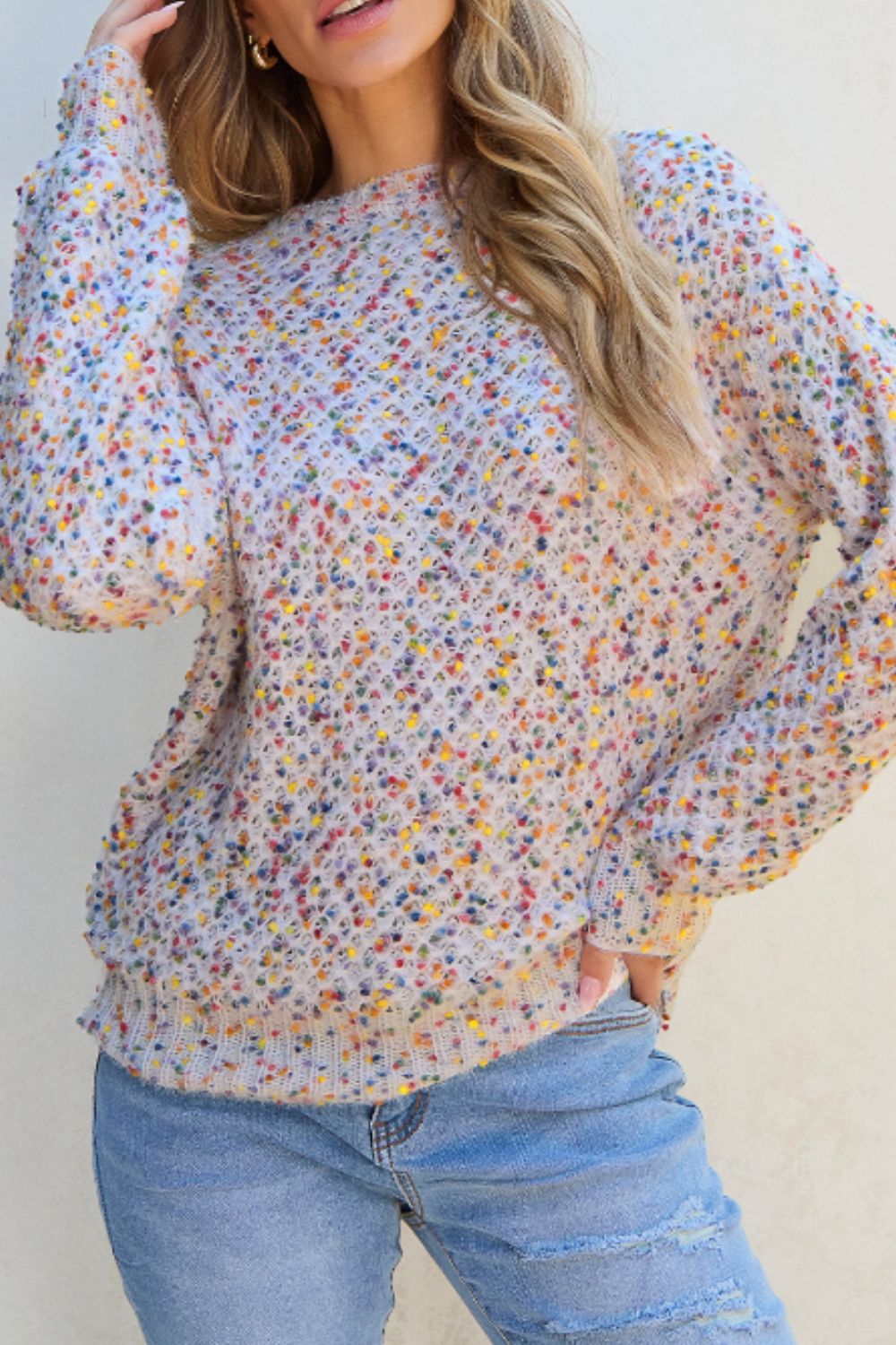 Confetti Round Neck Long Sleeve Sweater - Bitsy Gypsy Boutique