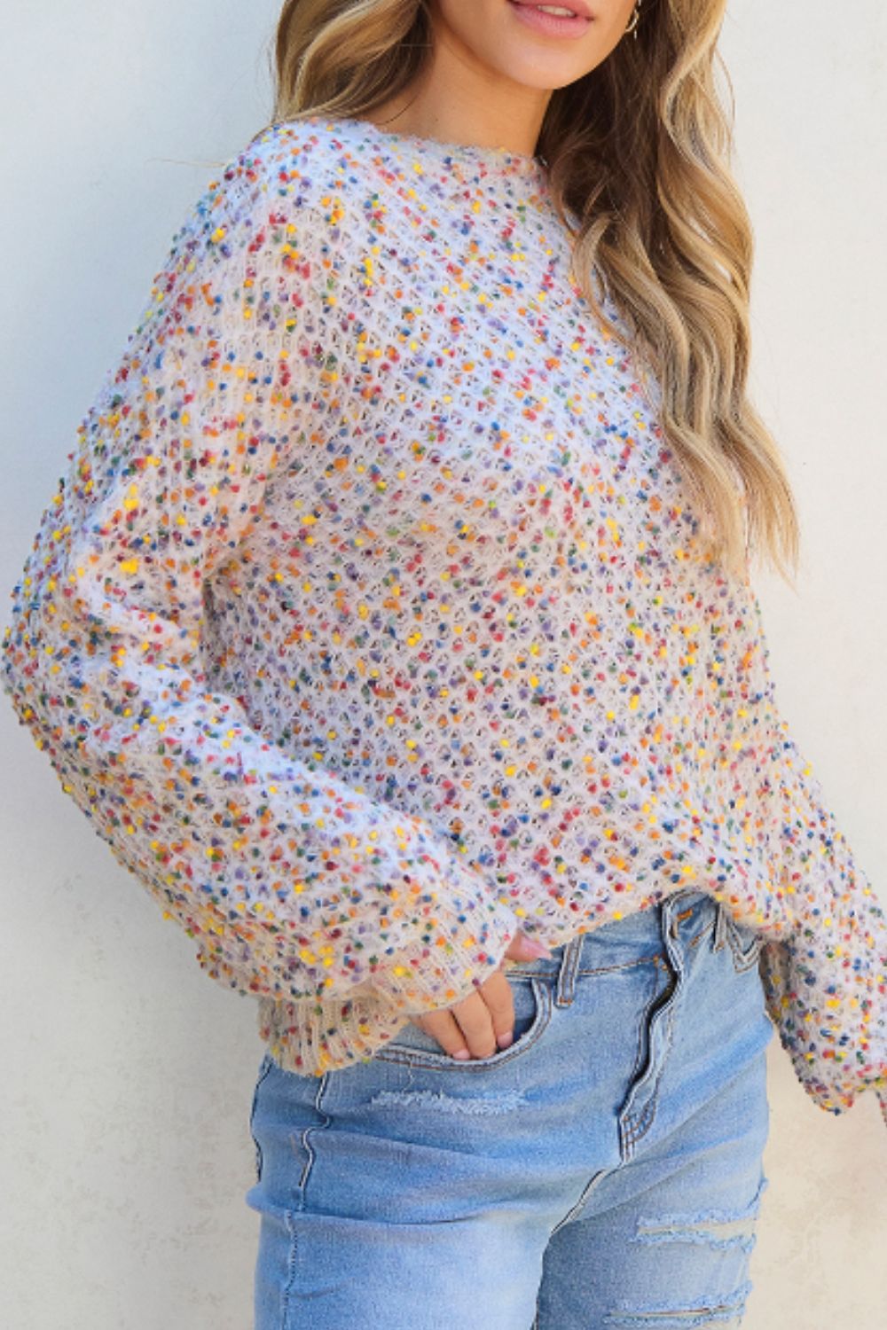 Confetti Round Neck Long Sleeve Sweater - Bitsy Gypsy Boutique