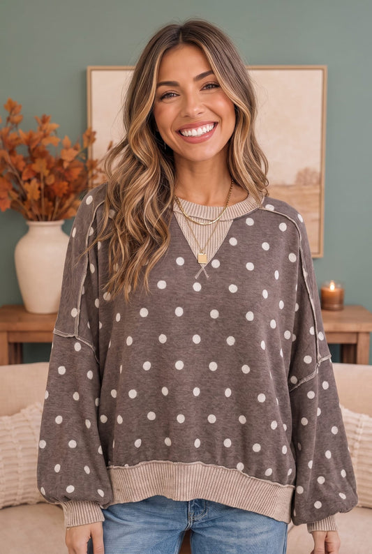 Connect the Dots Oversized Pullover Sweater Top - Bitsy Gypsy Boutique
