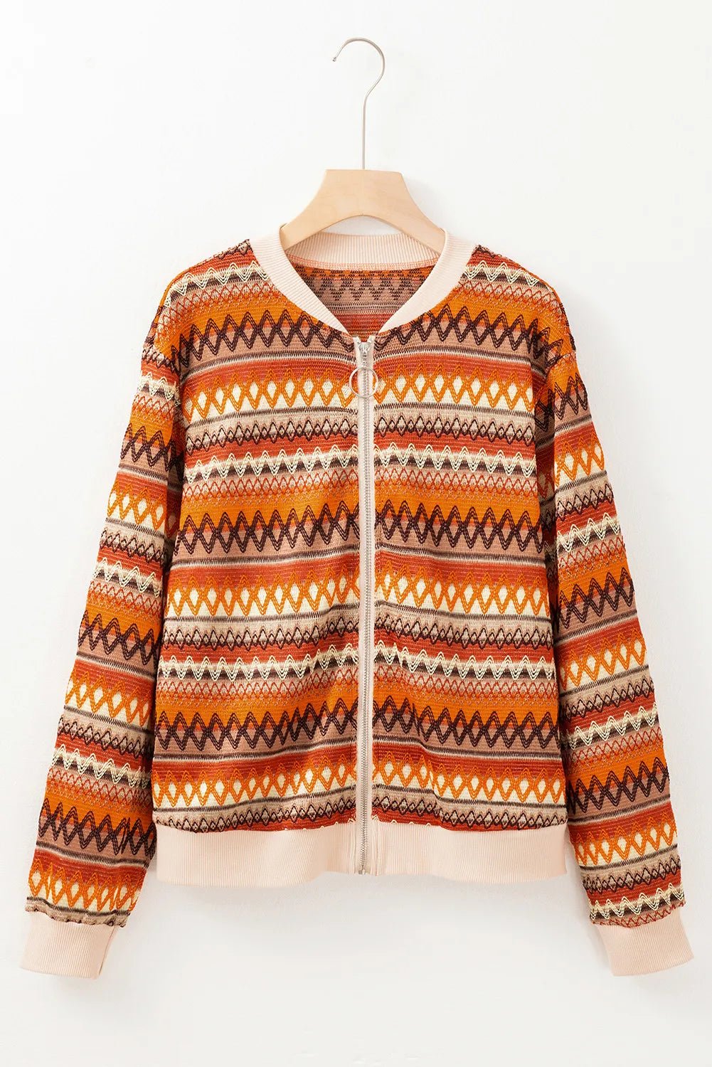 Contrast Baseball Collar Zip Up Jacket - Bitsy Gypsy Boutique