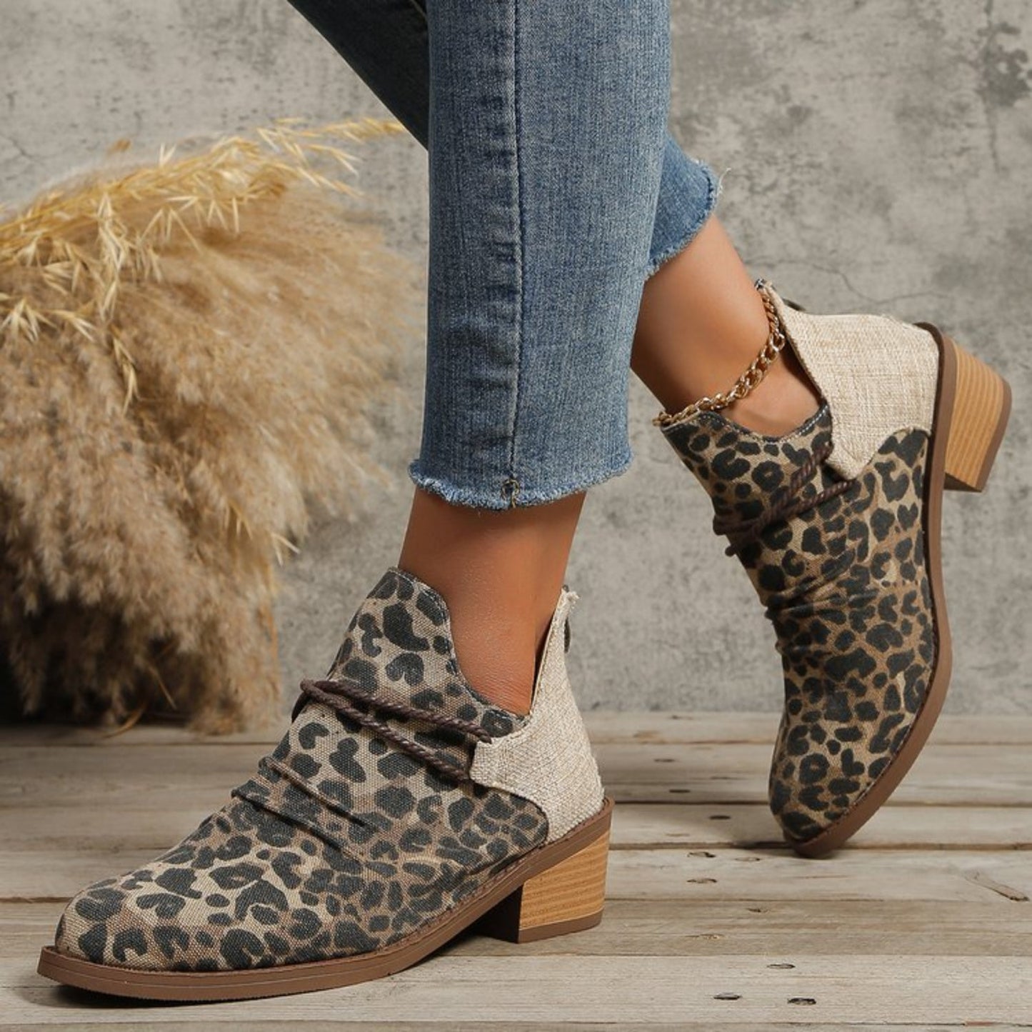 Contrast Canvas Low Heel Boots - Bitsy Gypsy Boutique