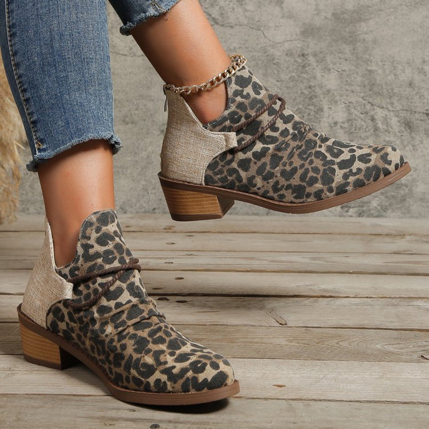 Contrast Canvas Low Heel Boots - Bitsy Gypsy Boutique