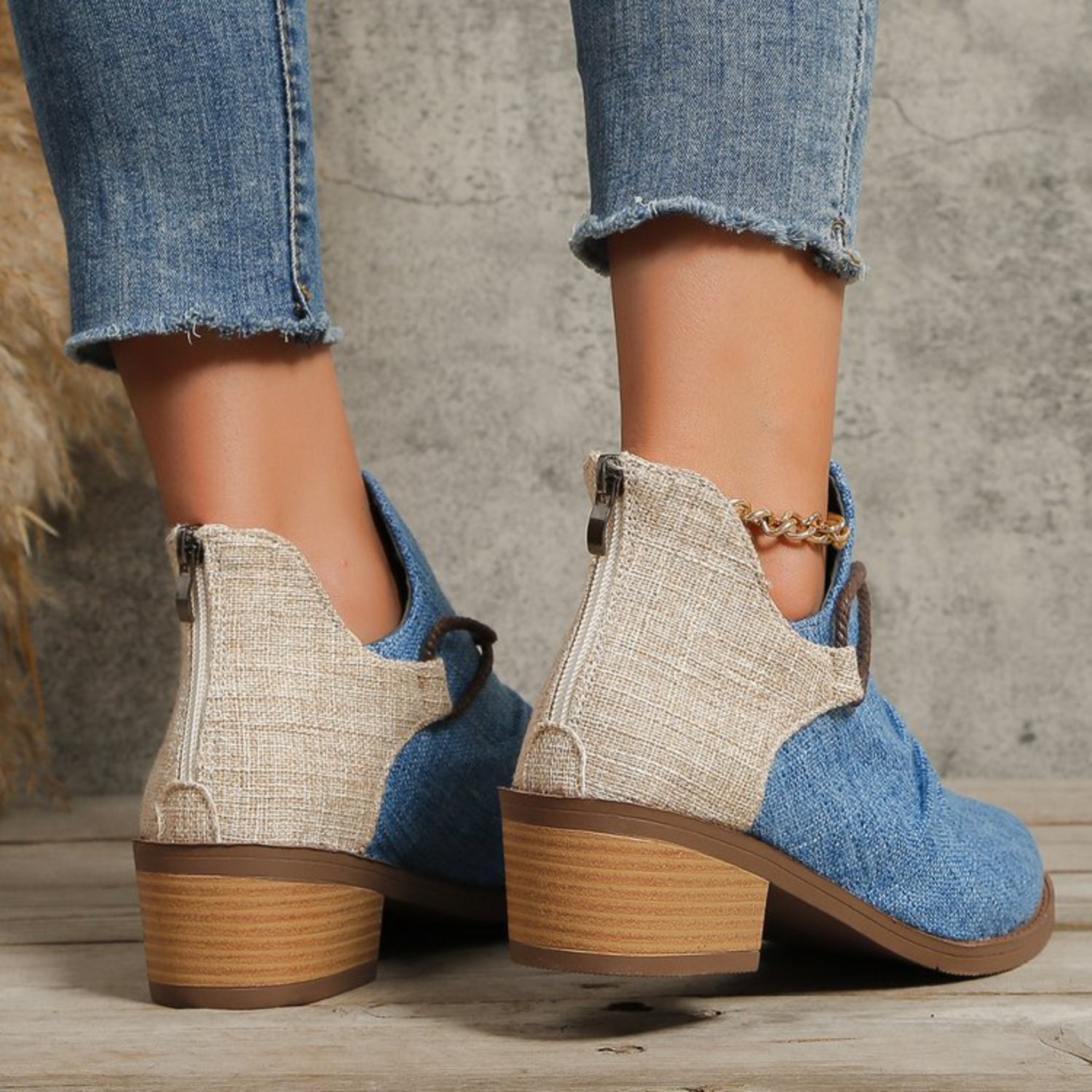 Contrast Canvas Low Heel Boots - Bitsy Gypsy Boutique