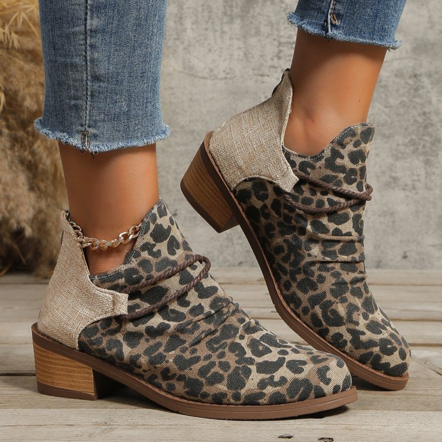 Contrast Canvas Low Heel Boots - Bitsy Gypsy Boutique