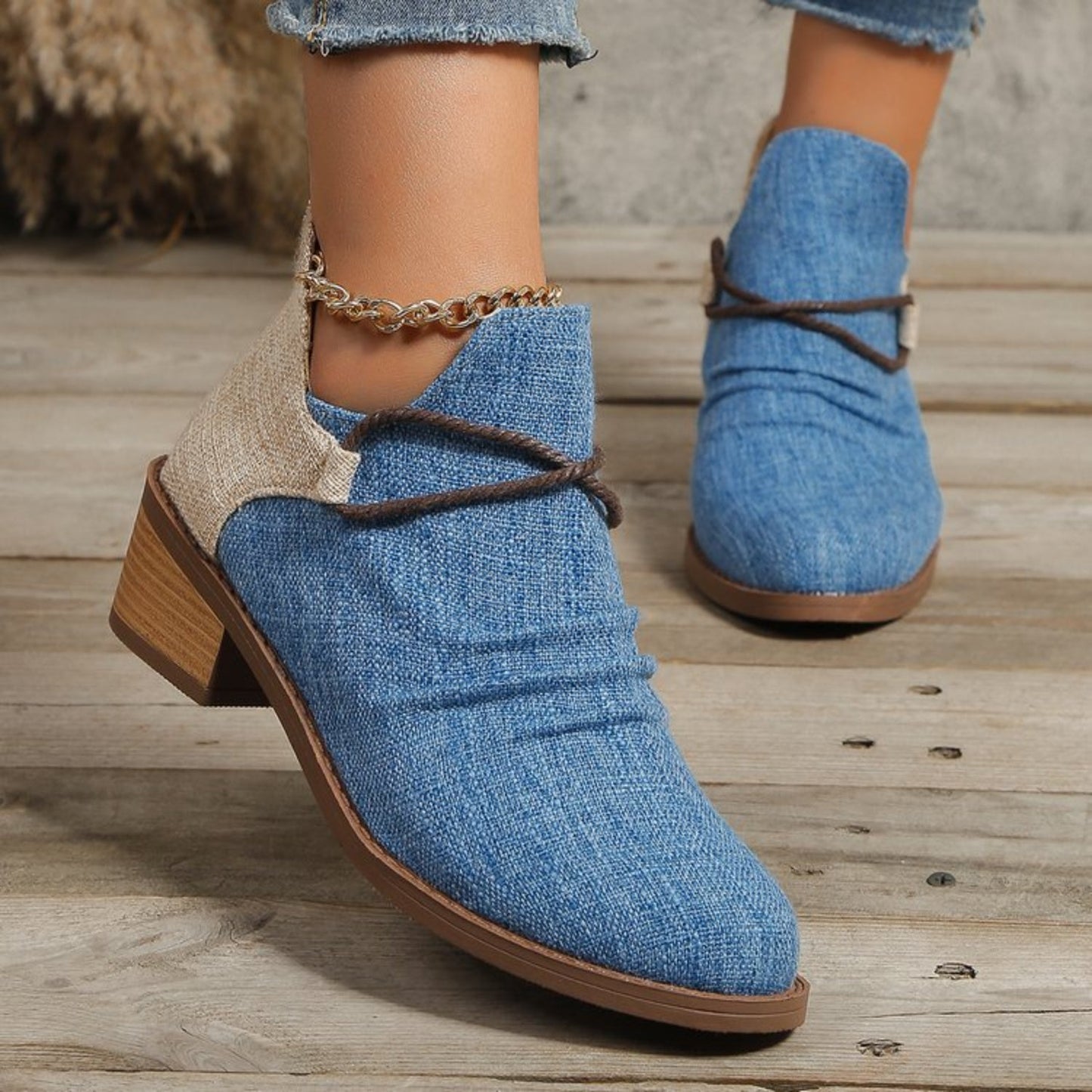 Contrast Canvas Low Heel Boots - Bitsy Gypsy Boutique