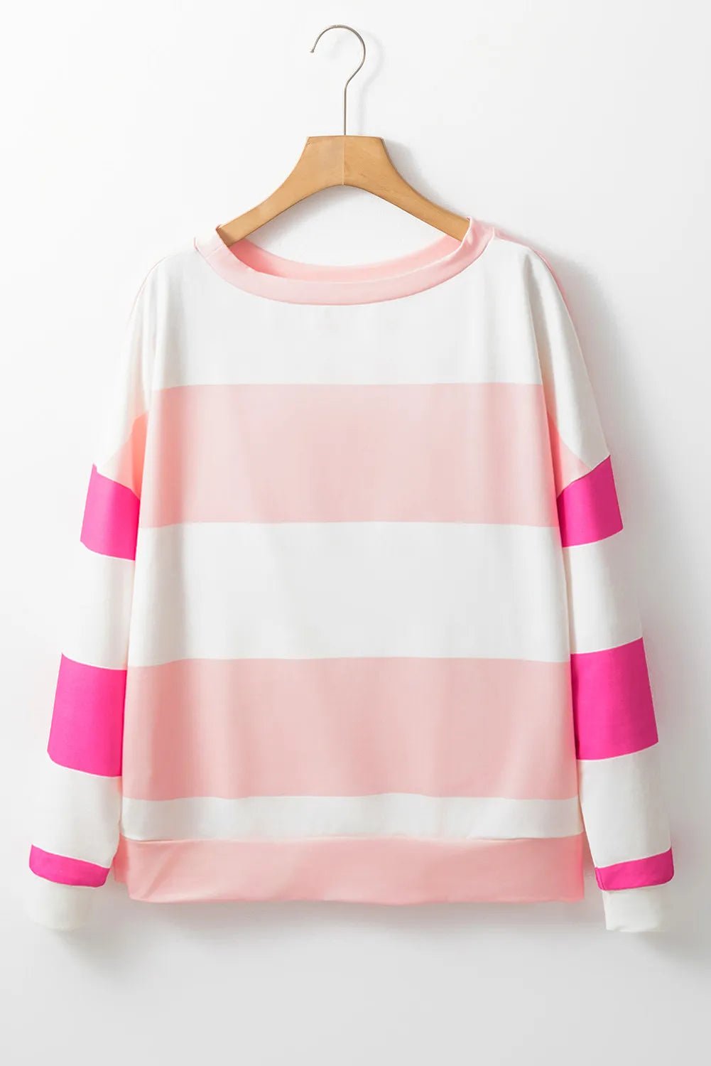 Contrast Color Block Round Neck Long Sleeve Top - Bitsy Gypsy Boutique