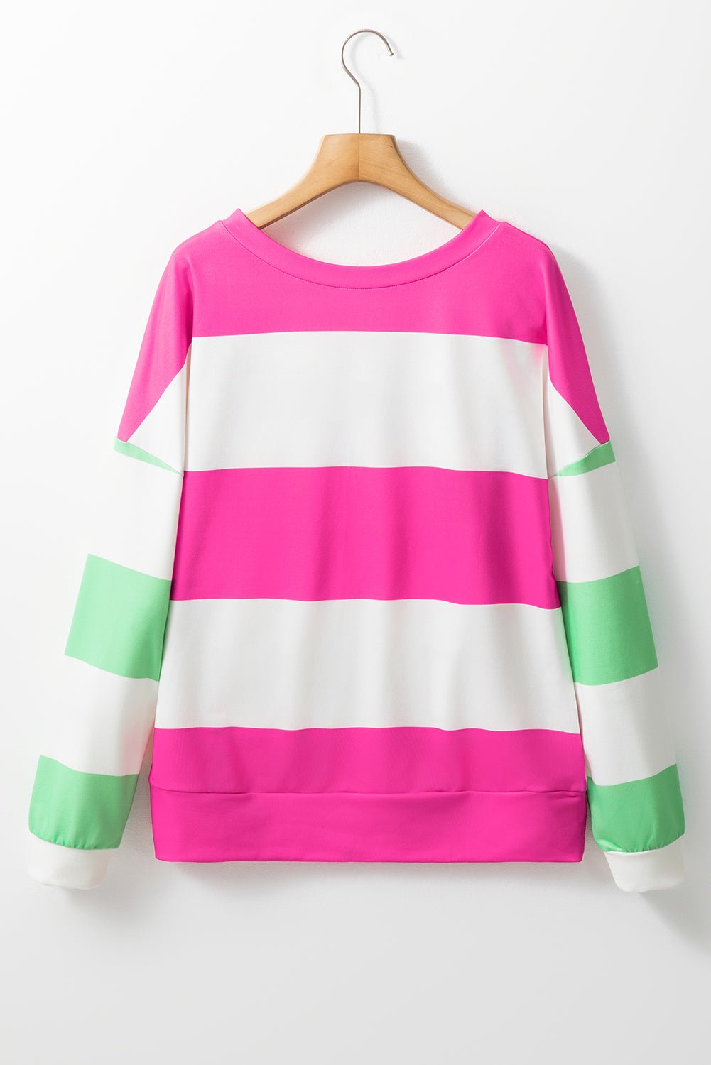 Contrast Color Block Round Neck Long Sleeve Top - Bitsy Gypsy Boutique