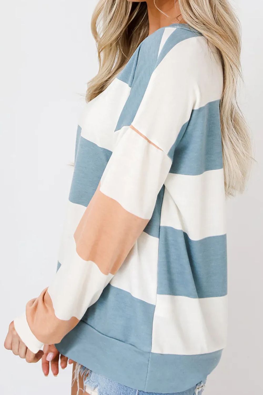 Contrast Color Block Round Neck Long Sleeve Top - Bitsy Gypsy Boutique