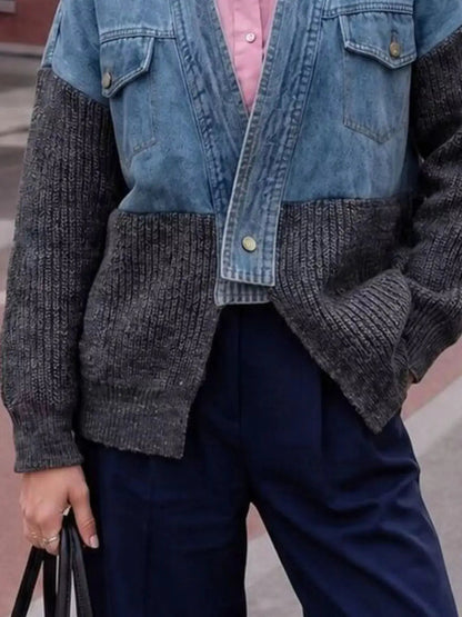 Contrast Denim and Knit Patchwork Cardigan - Bitsy Gypsy Boutique