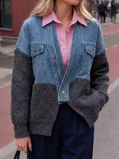 Contrast Denim and Knit Patchwork Cardigan - Bitsy Gypsy Boutique