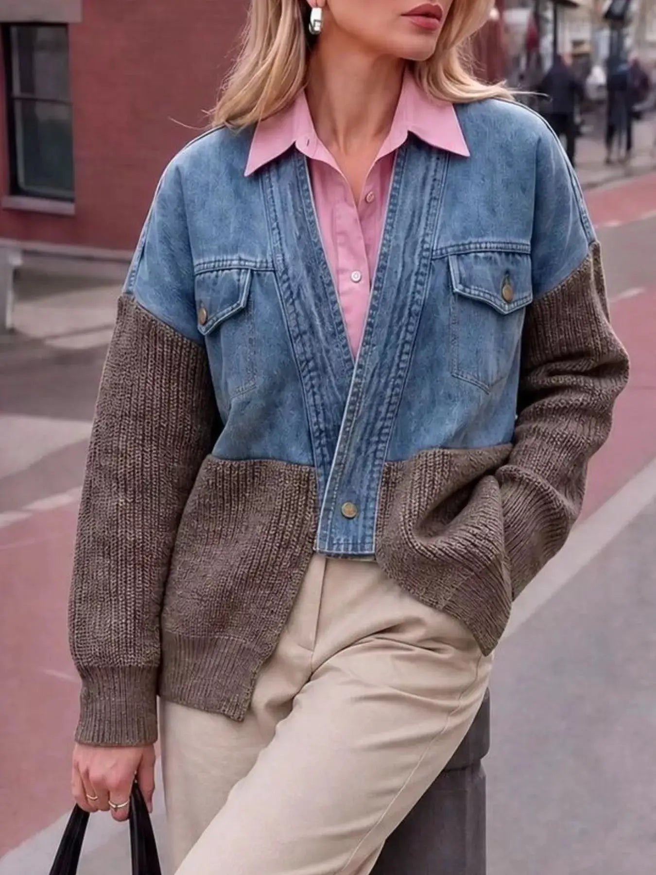Contrast Denim and Knit Patchwork Cardigan - Bitsy Gypsy Boutique