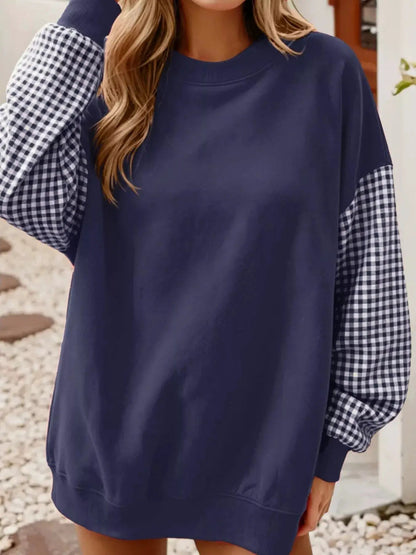 Contrast Gingham Long Sleeve Sweatshirt - Bitsy Gypsy Boutique