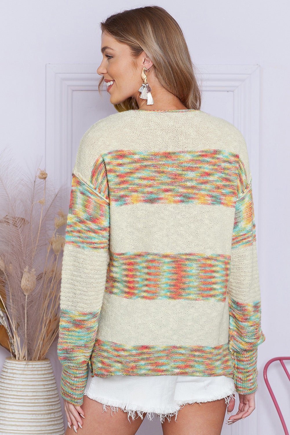 Contrast Half Button Long Sleeve Sweater - Bitsy Gypsy Boutique