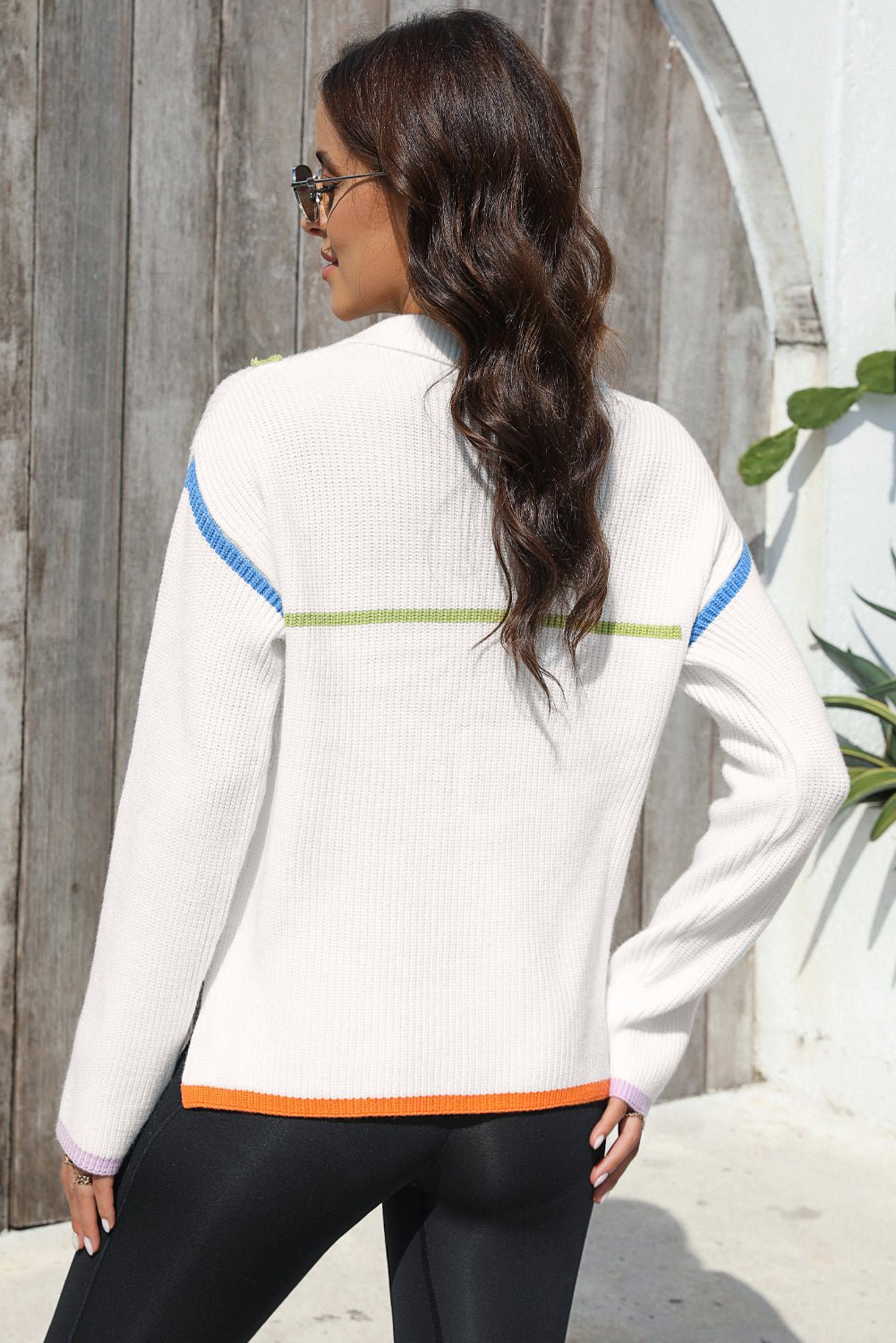 Contrast Half Zip Drop Shoulder Sweater - Bitsy Gypsy Boutique