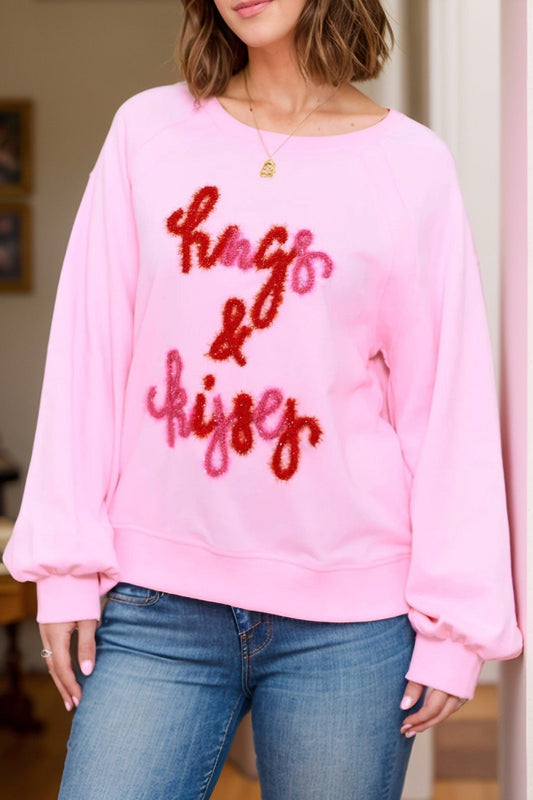 Contrast Letter Round Neck Long Sleeve Sweatshirt - Bitsy Gypsy Boutique