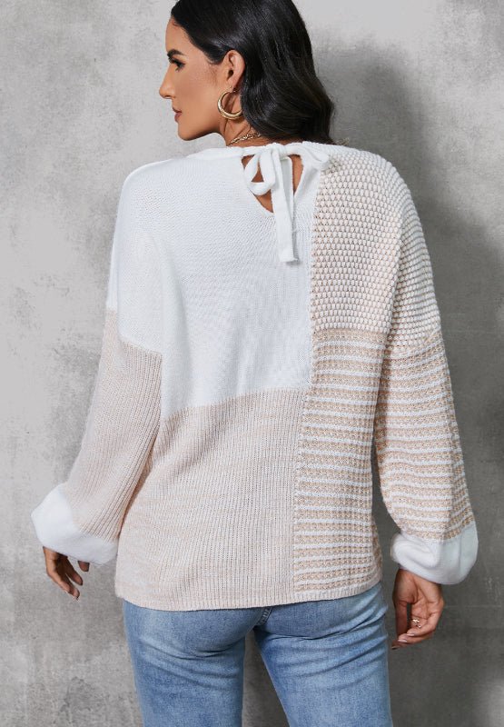 Contrast Round Neck Long Sleeve Sweater - Bitsy Gypsy Boutique