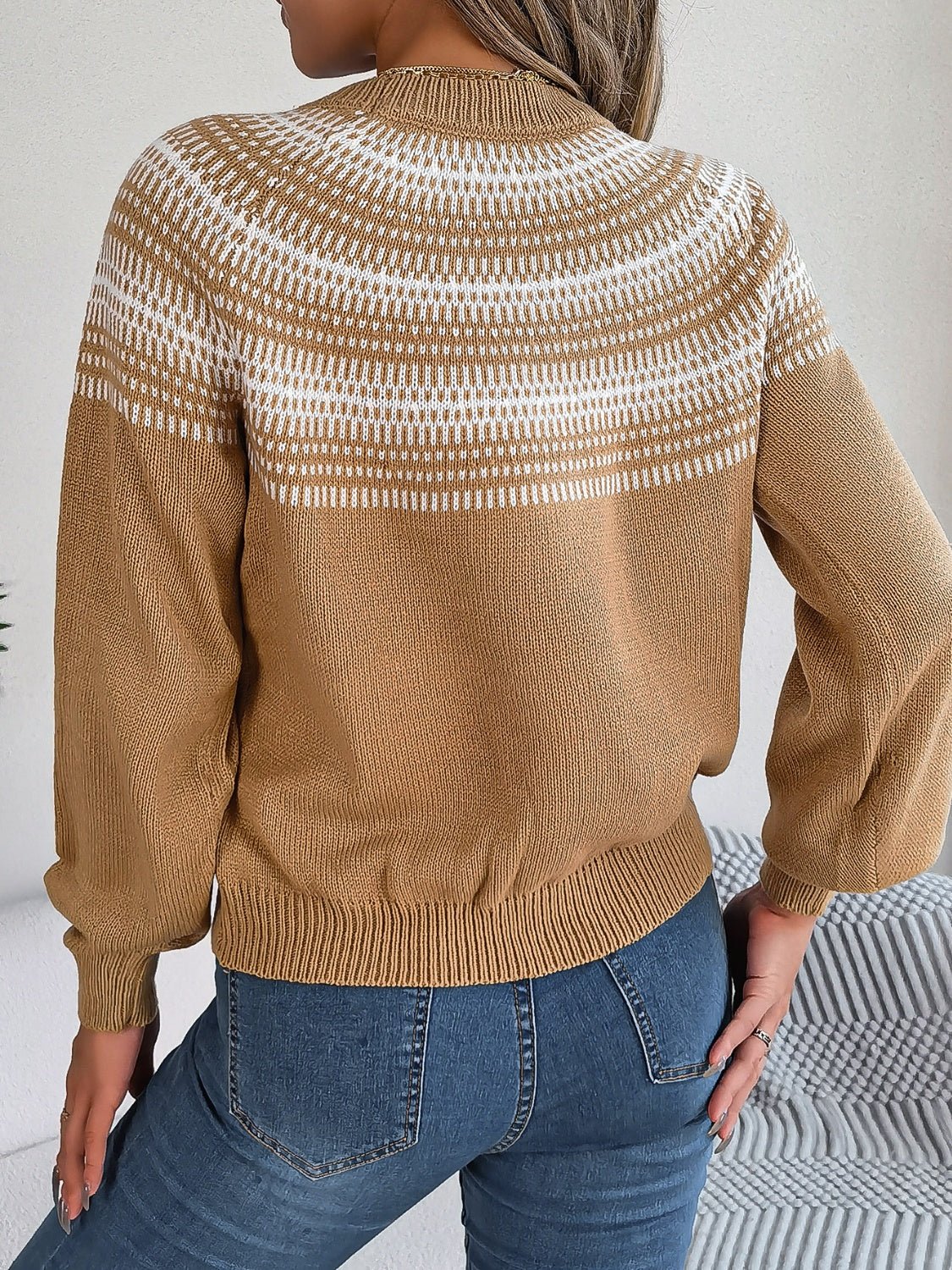 Contrast Round Neck Long Sleeve Sweater - Bitsy Gypsy Boutique