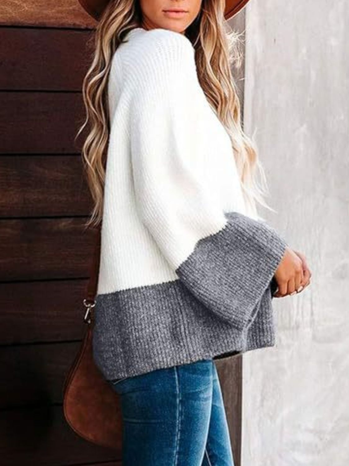 Contrast Round Neck Long Sleeve Sweater - Bitsy Gypsy Boutique