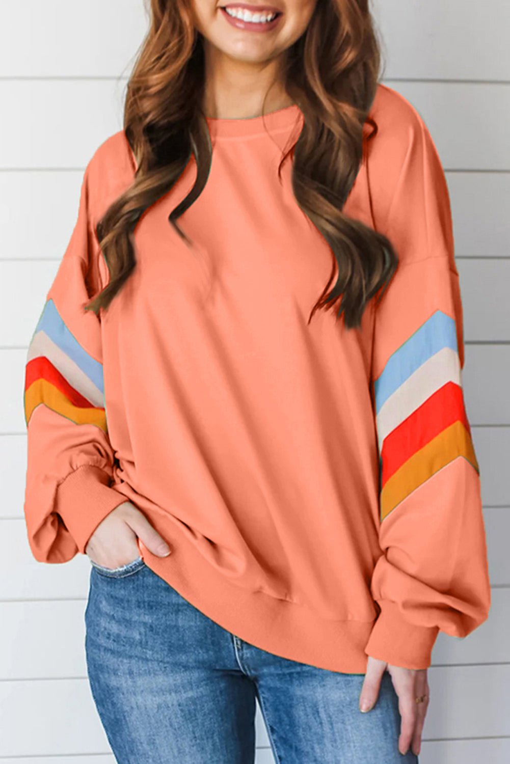 Contrast Round Neck Long Sleeve Sweatshirt - Bitsy Gypsy Boutique