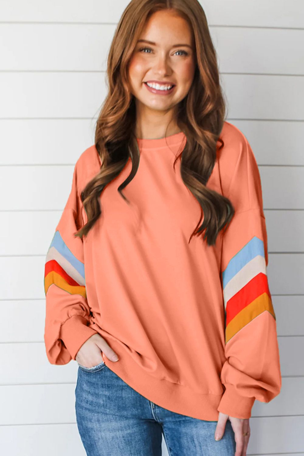 Contrast Round Neck Long Sleeve Sweatshirt - Bitsy Gypsy Boutique