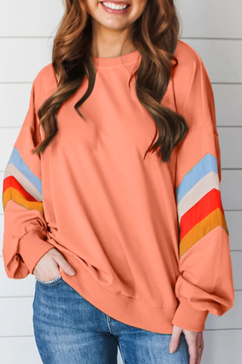 Contrast Round Neck Long Sleeve Sweatshirt - Bitsy Gypsy Boutique