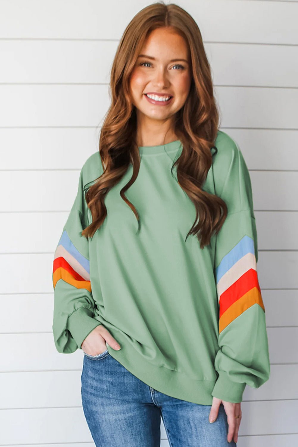 Contrast Round Neck Long Sleeve Sweatshirt - Bitsy Gypsy Boutique