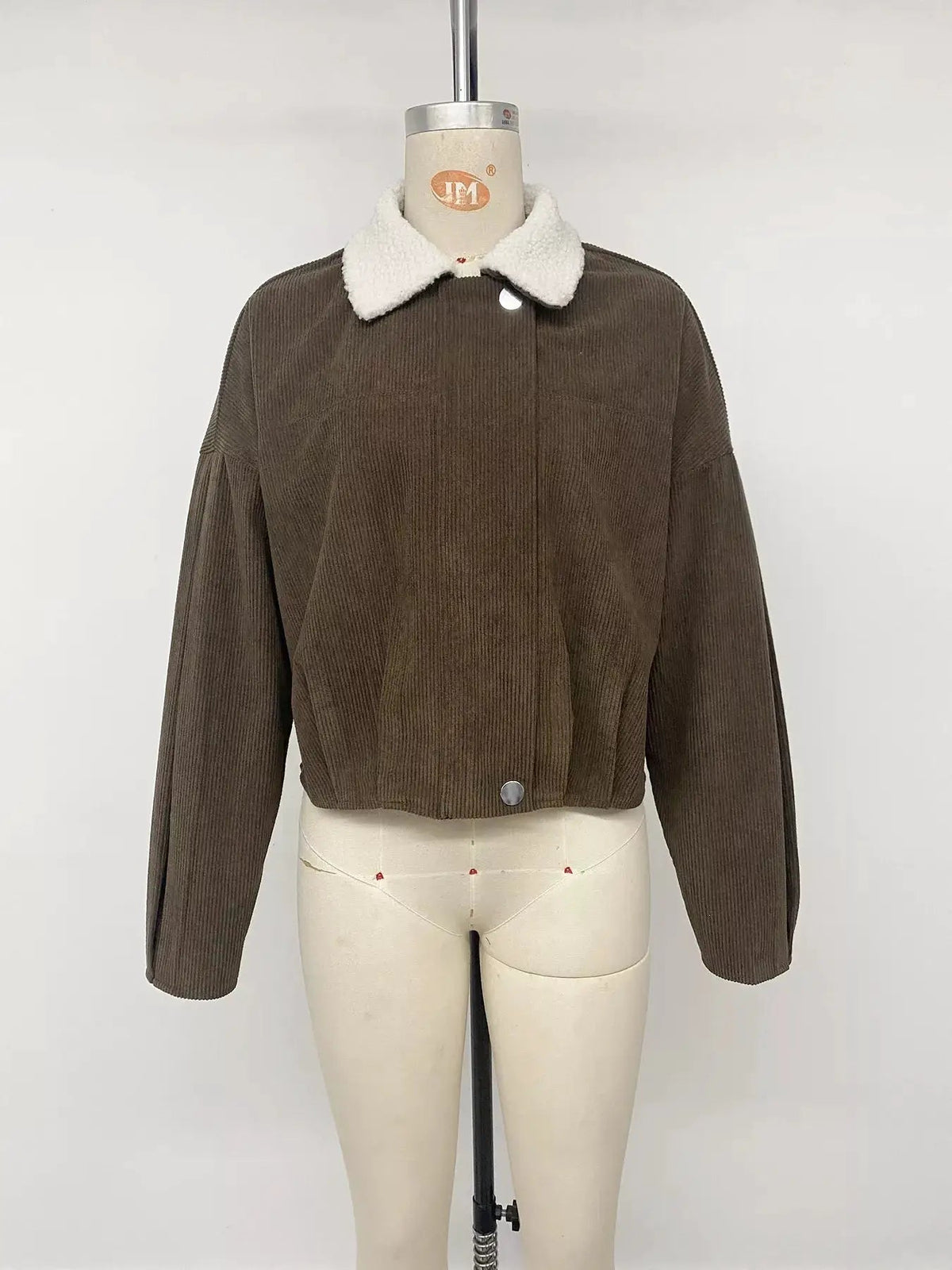 Contrast Sherpa Collar Corduroy Zip Up Jacket - Bitsy Gypsy Boutique