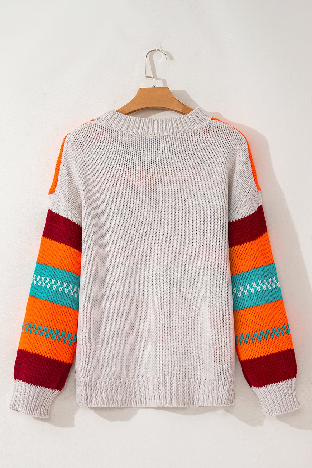 Contrast Striped Round Neck Long Sleeve Sweater - Bitsy Gypsy Boutique